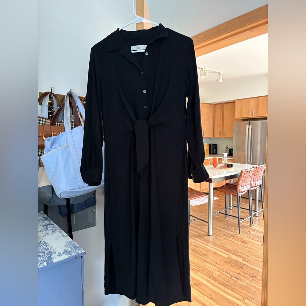 Black midi shirt dress